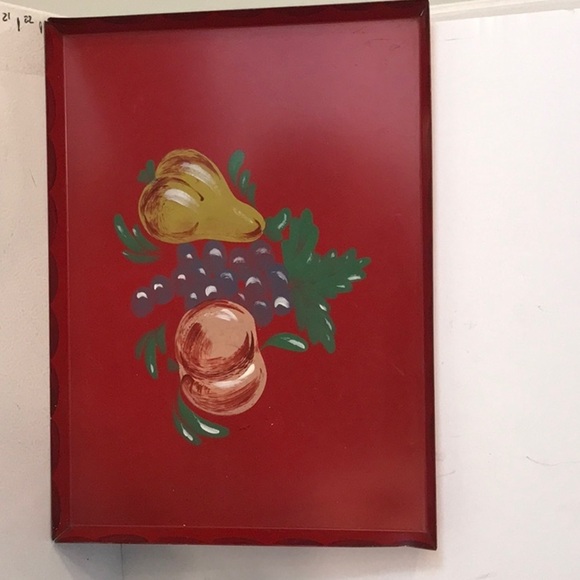 Unbranded VTG Hand Painted Red Tray Decorative Still Life Hand Painting Fruit - Picture 8 of 16